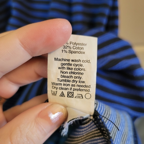 Madewell Blue Black Striped Textured Short Sleeve Dress - Picture 7 of 7